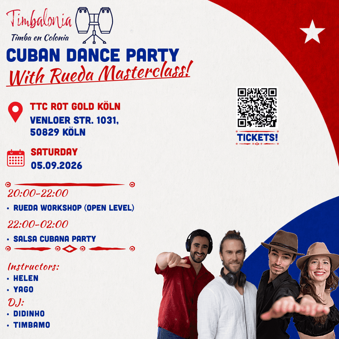 Flyer for the Timbalonia Rueda Masterclass and Party on September 5, 2026