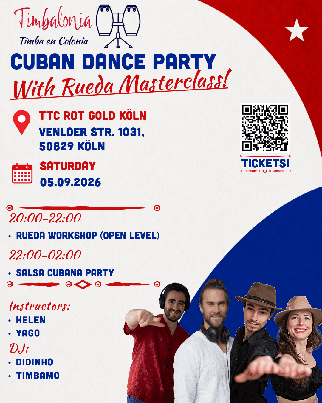 Flyer for the Timbalonia Rueda Masterclass and Party on September 5, 2026